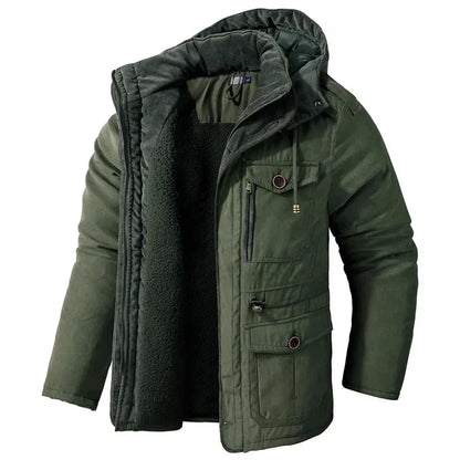 Men's Jacket WINTER USA SIZE Large SIZE Lamb Fleece JACKETS Hooded Cotton Thickened Multi Pocket Casual Mid length Coat