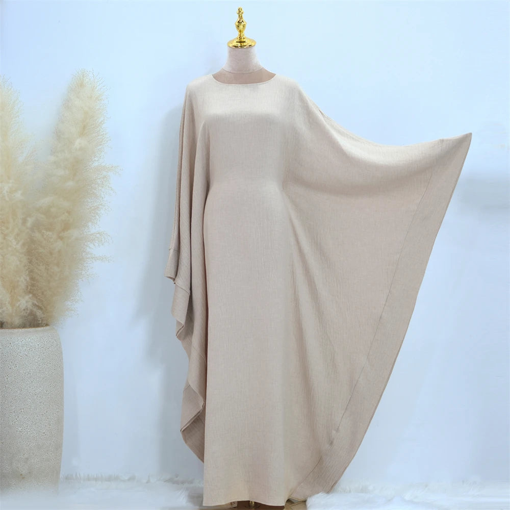 Ramadan Dubai Women Cotton Linen Khimar Abaya Saudi Arabia Turkey Islam Muslim Maxi Modest Dress Kebaya Robe Femme Musulmane.