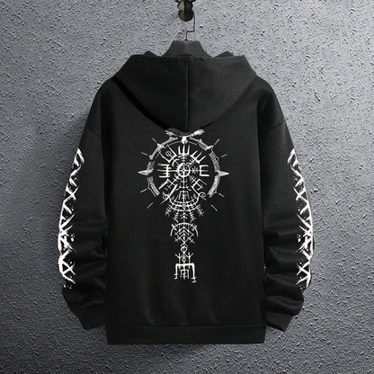 2025 Brand New Black Sweatshirts Autumn Winter Male Daily Casual Sporty Jogging Hoodie Men's Ancient Viking Raven Print Pullover.