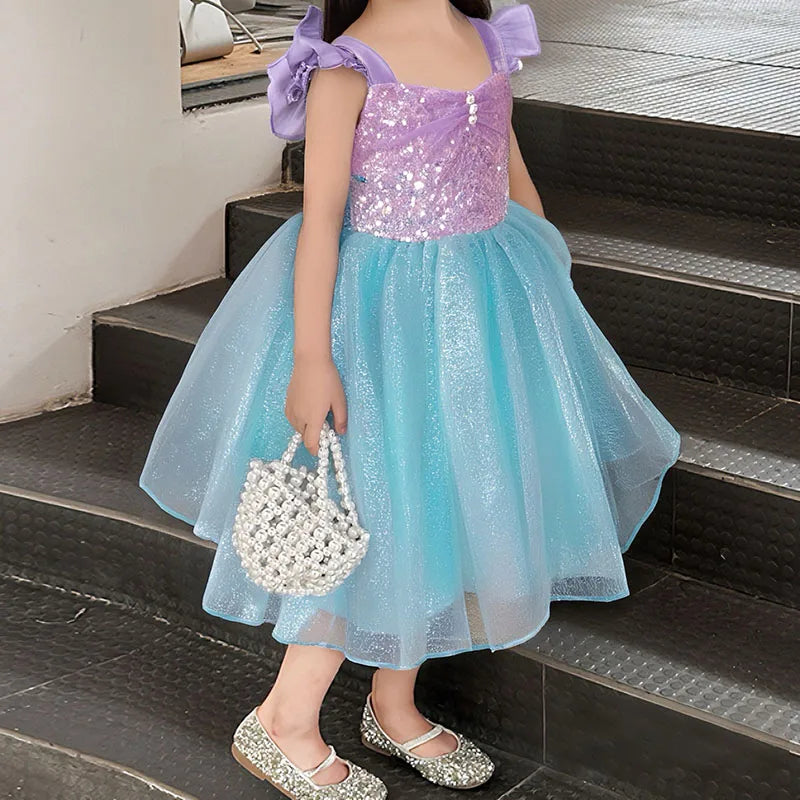 Mädchen Prinzessin Kleider Meerjungfrau Motto Party Sling Mesh Rock Pailletten Leistung Kostüm Geburtstag Kinder Kleidung Perle Säuglings Kleid.