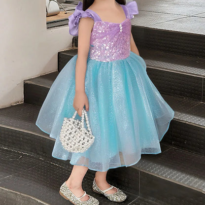 Mädchen Prinzessin Kleider Meerjungfrau Motto Party Sling Mesh Rock Pailletten Leistung Kostüm Geburtstag Kinder Kleidung Perle Säuglings Kleid.