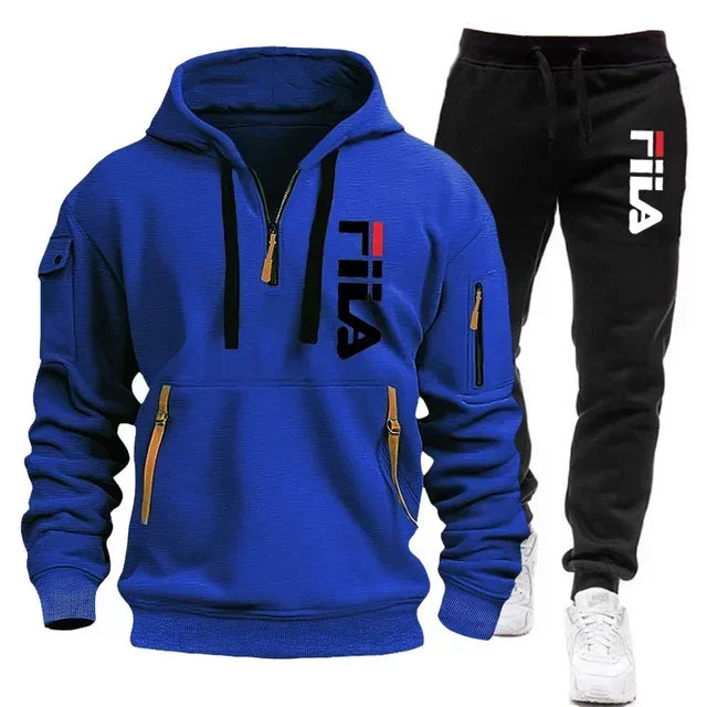 Herren-Set 2025, Herbst/Winter, neues Herren-Kapuzen-Sweatshirt + lange Hose, zweiteiliges Set, Outdoor-Pullover mit mehreren Taschen, Sport.