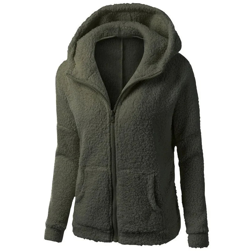Autumn Winter Warm Jacket Women hoodie Hooded 2025 Casual Female Hoodies Sweatershirt Zipper Coat Solid Soft Fleece Women Coat.