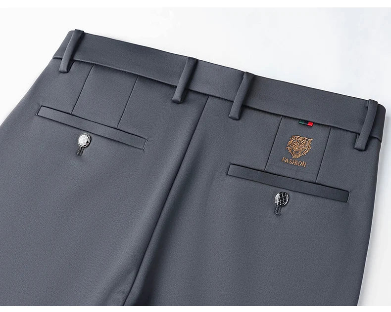 2025 Autumn Winter Suit Pants Men Baggy Straight Business High Waist Work Thick Embroidery Long Formal Trousers Male Plus Size