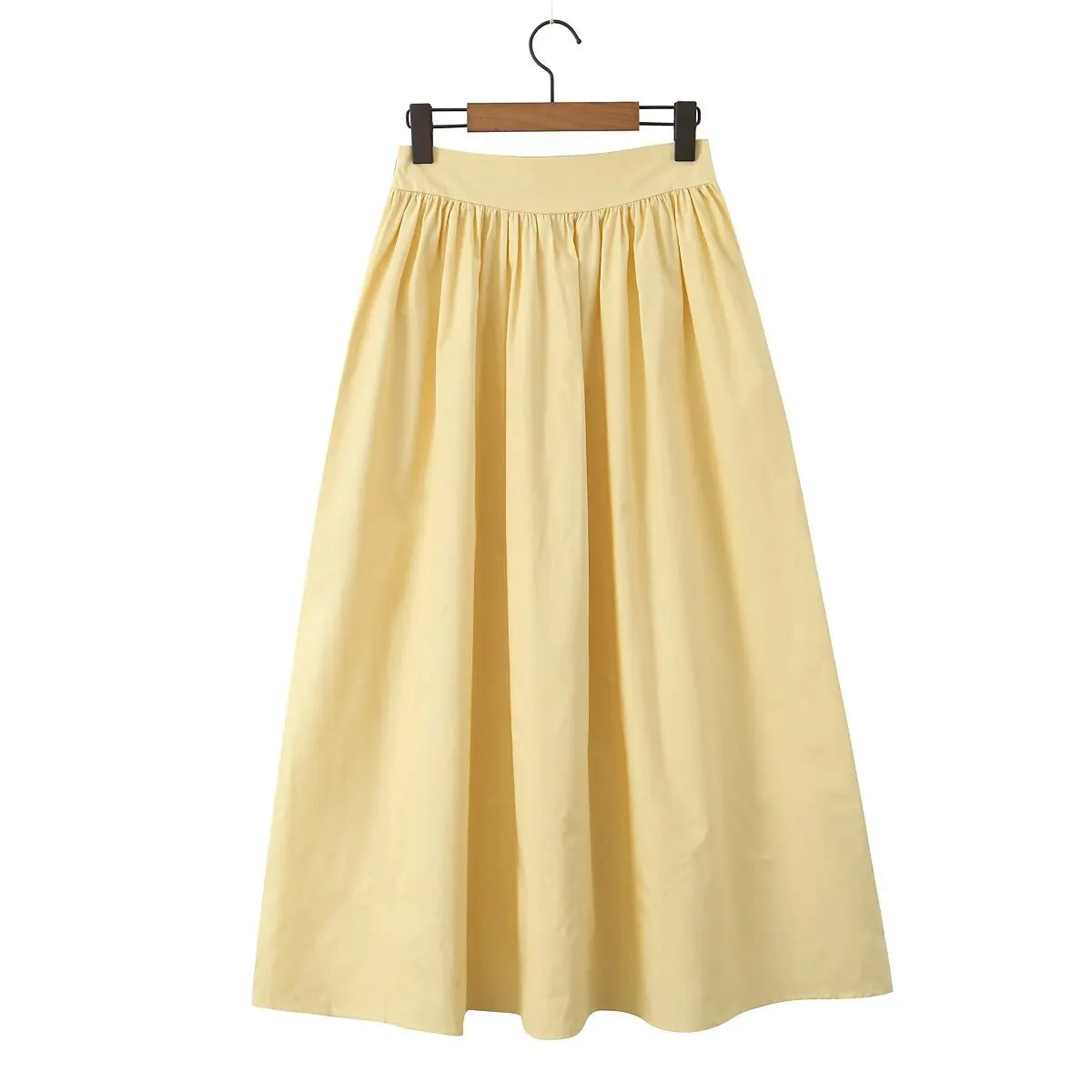 YENKYE 2025 Women Yellow White Cotton Big Swing Long Skirt Vintage High Waist Side Zipper A-line Summer Skirts Holiday.