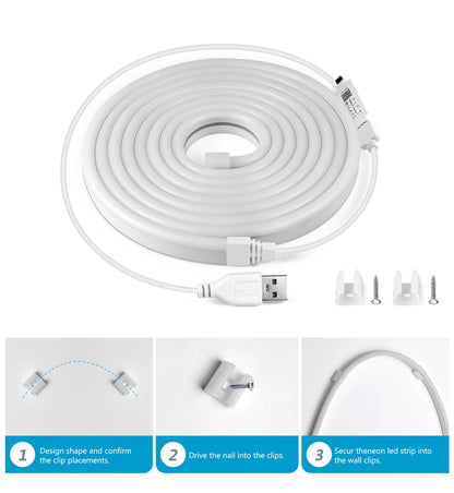 1M 2M 3M 5M RGB Neon LED Strip Light Bluetooth/IR Remote Control 5V Smart USB Silica Gel Tube LED Neon Light Room Decor Lamp.