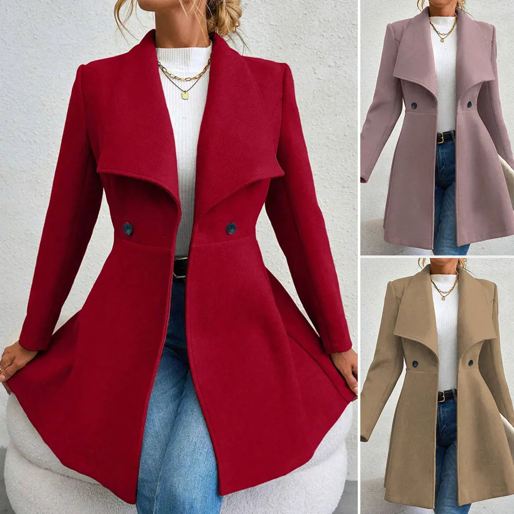 Mia Muse Boutique Einfarbig Langarm Revers Button-Up Neujahr Rot Valentinstag Geschenk Outer Damen Mäntel Winter.