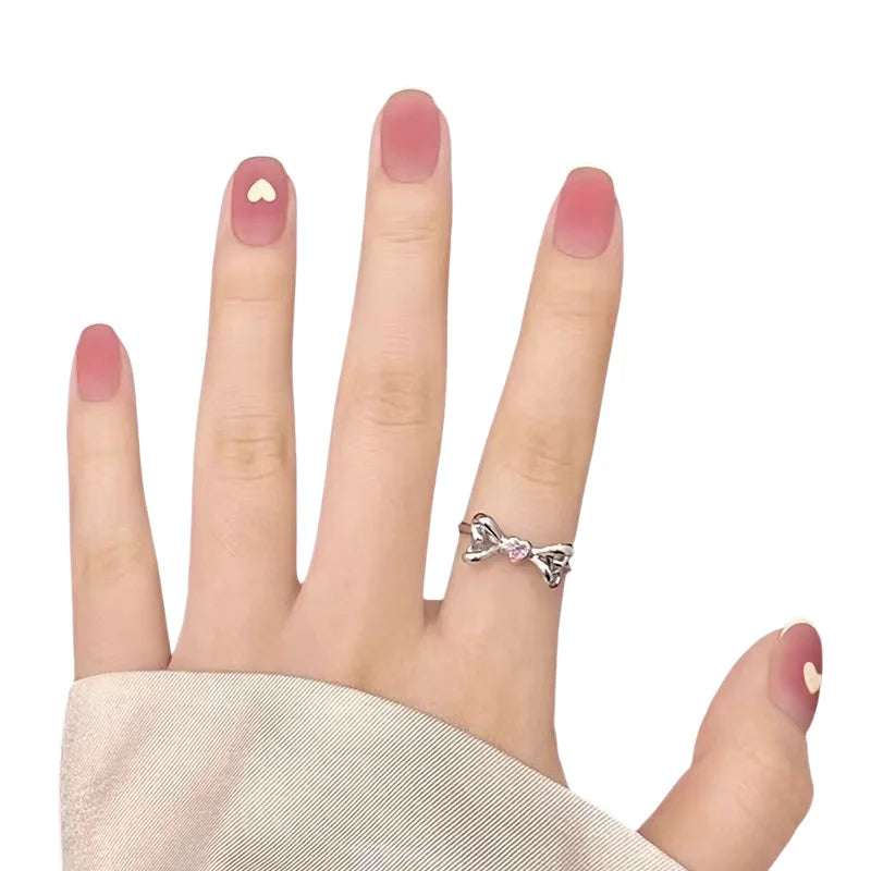 24Pcs/Set White Peach Oolong Gentle French Press on Nail Blush Halo Short Frosted Wearing False Nails Removable Fake Nail Art.