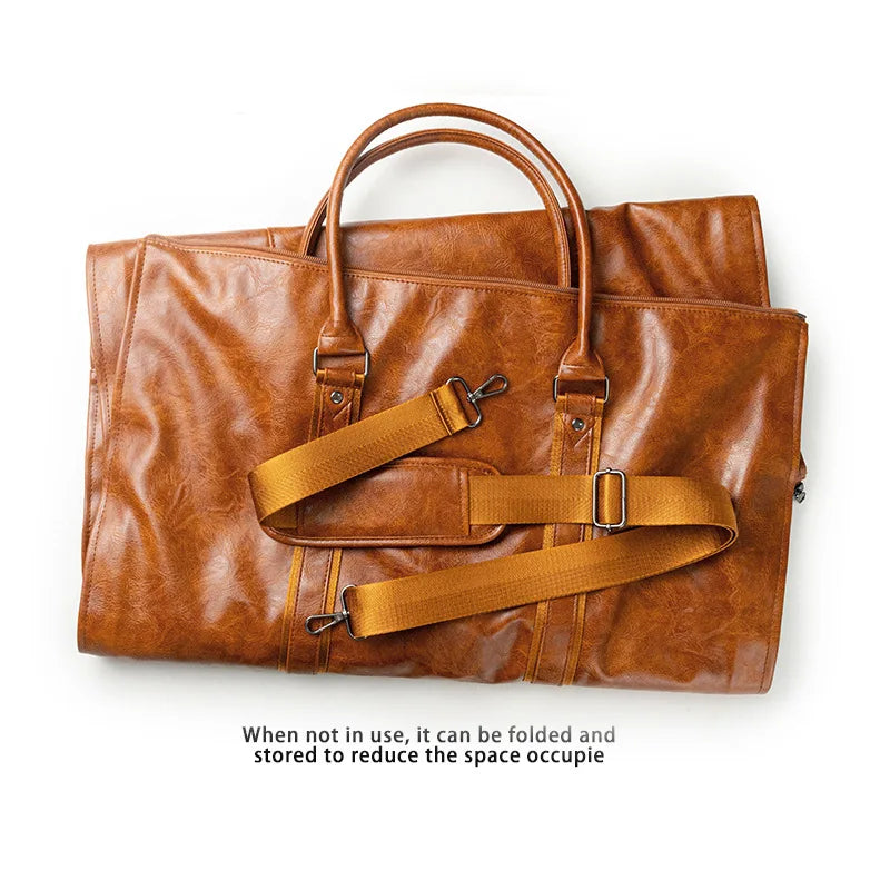 2025 Neue Herren-Anzugtasche aus Leder mit großem Fassungsvermögen, wasserdicht, für Wochenendaisen, Business, umwandelbare 2-in-1-Handgepäcktasche.