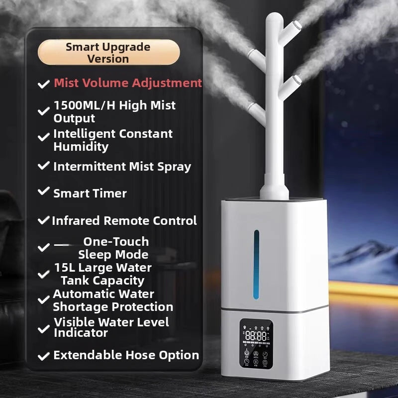 15L Square Humidifier for Large Rooms, Ultra Quiet Cool Mist Humidifier Auto Shut-Off,BPA-Free Water Tank–Ideal for Home Office