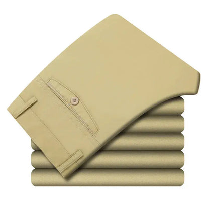 Smart Casual Pure Cotton Anti-Wrinkle High Waist Loose Baggy Straight Thicken Men Spring Autumn Solid Color Mid Casual Pants