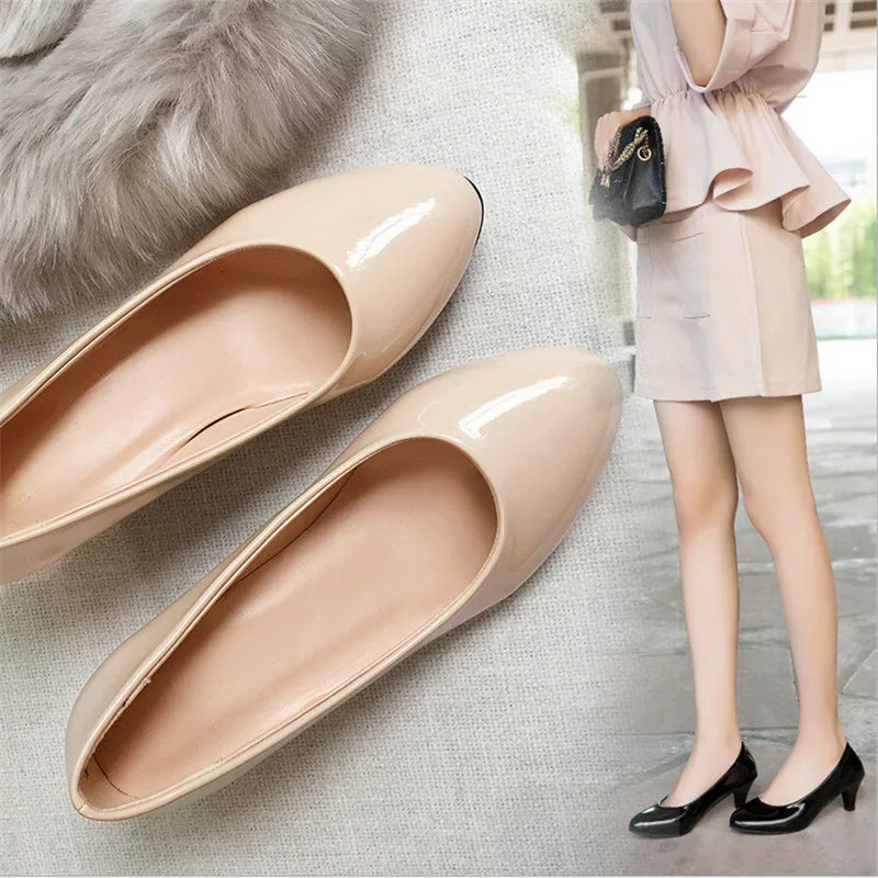 Shoes Ladies Pumps Medium Heel Nude Sexy High Heels Weeding Shoes Women Office Work White Pumps Party Shoes.