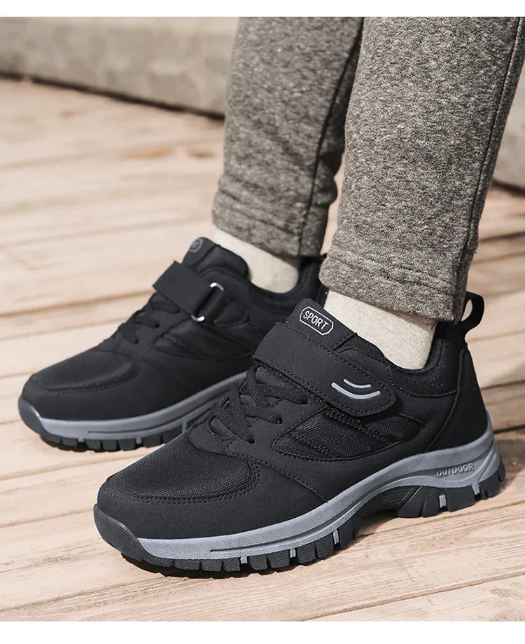 Men's Trendy Running Shoes With Hook And Loop Fastener, Comfy Breathable Wear Resistant Shock Absorption Cushioned Sneakers