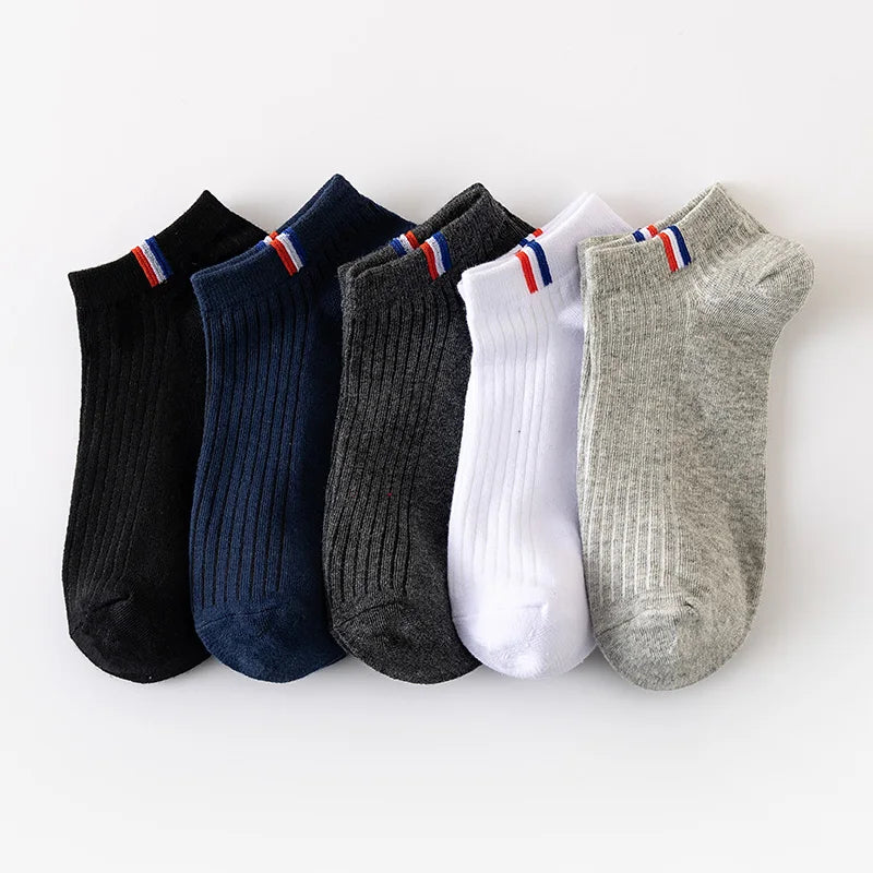 5 Pairs Of Thin Summer Blending Boat Socks Plain Color Mens Casual Socks Breathable Sweat Absorbing Calibration Socks.