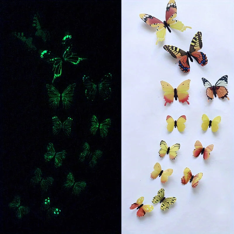 New 12Pcs Fashion 3D Luminous Butterfly Creative Wall Sticker For DIY Wall Stickers Modern Wall Art Home Decorations DIY Gift.