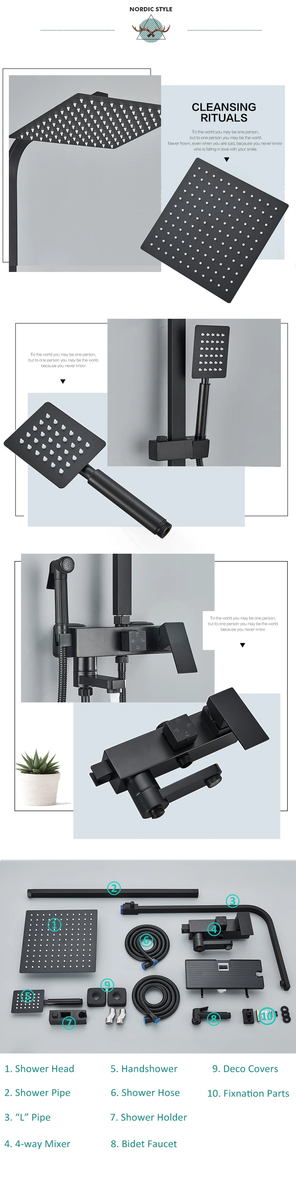 Black Chrome 3/4-way Shower Faucet Rainfall Shower Hot Cold Water Mixer Bidet Faucet Commodity Shelf For Bathroom Shower Mixer