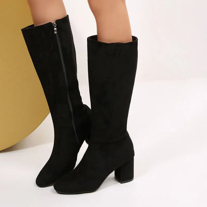 Women Boots Autumn Winter Elastic Slimming Knee-High Boots Fashion Pointed Toe Thick Heel Shoes Woman Side Zipper Casual Botas.