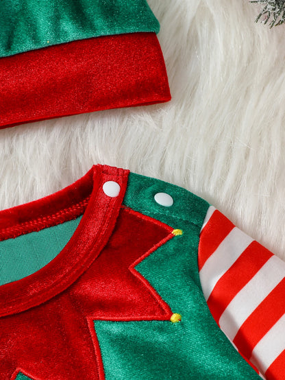 2 Stück Weihnachten Baby Unisex Overall Neugeborene süße gestreifte Kleidung Herbst Winter Jungen Mädchen Rundhals ausschnitt Langarm Bodysuit Hut.