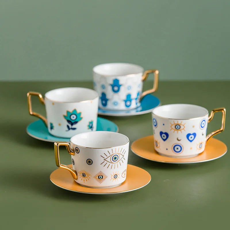 Blue Eye Ceramic Coffee cup European Fashion Coffee cup Dish Set Home Afternoon Tea Tea Cup tea cups and saucer sets  coffee cup.