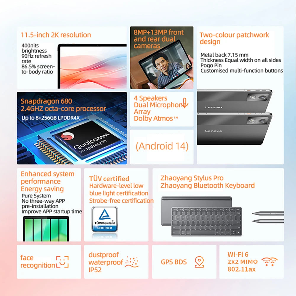 Lenovo Zhaoyang K11 TB352FC Y700 Tablet Global Version 6G+128G WIFI Version Tablet 8600mAh 11.5'' 90Hz 400nits Tablet.
