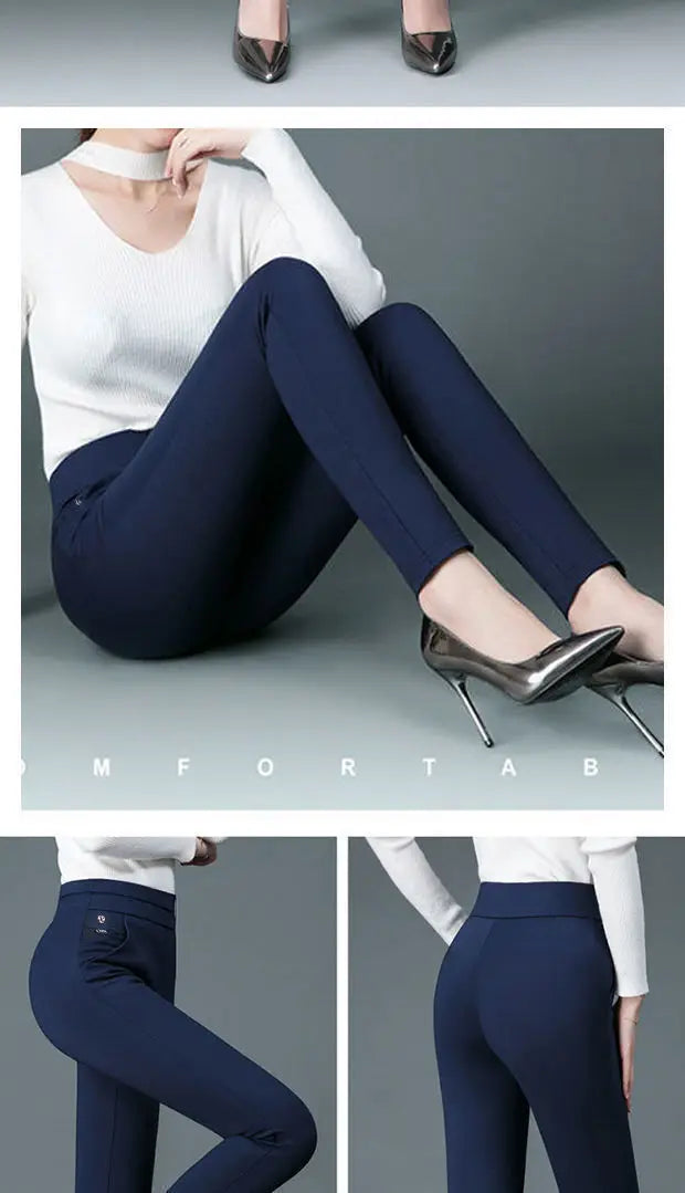 Büro Dame Koreanische Mode Gerade Hosen Weibliche Elastische Band Hohe Taille Feste Große Größe 5XL Frauen Herbst Elegante Hosen 2023.