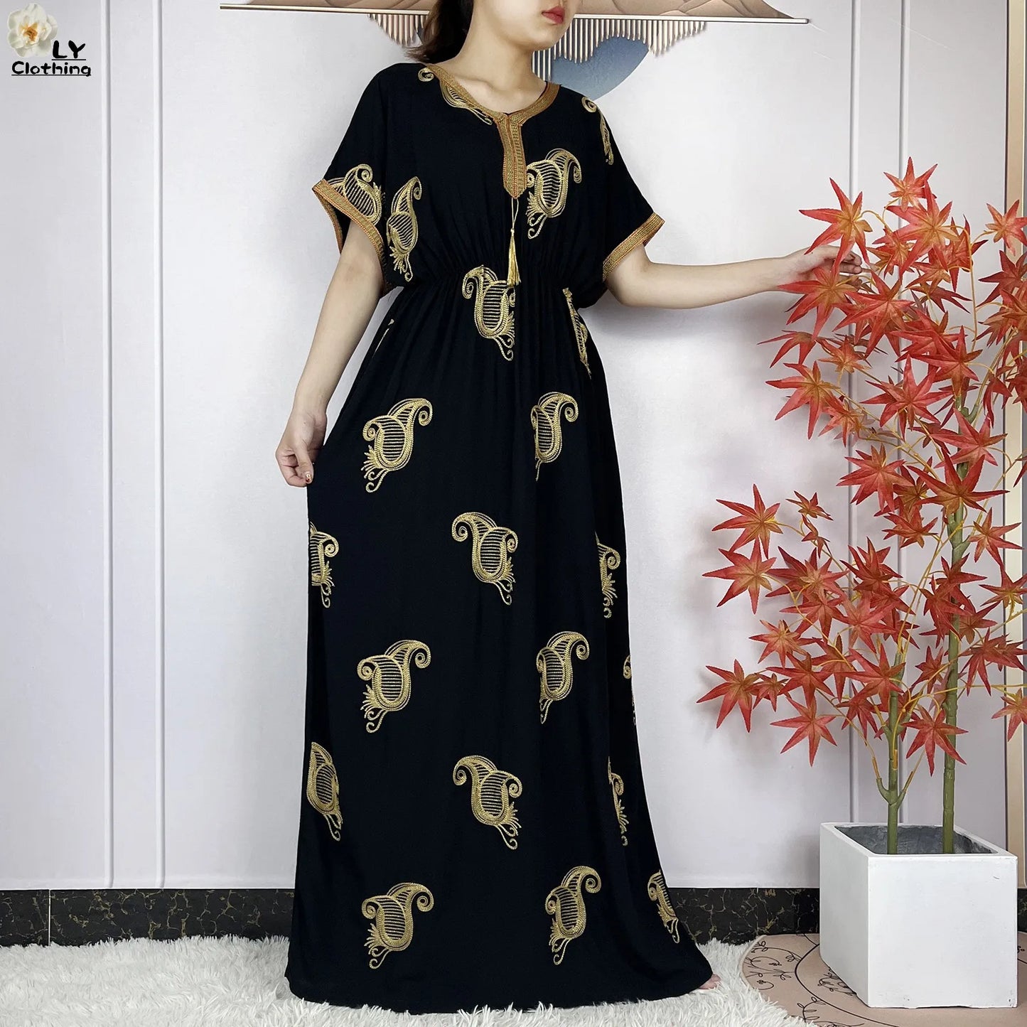 New Dubai Fashion Women Party Evening Dress 2024 Summer Short Sleeve Elasticity Embroidery Femme Robe African Islam Loose Abaya.