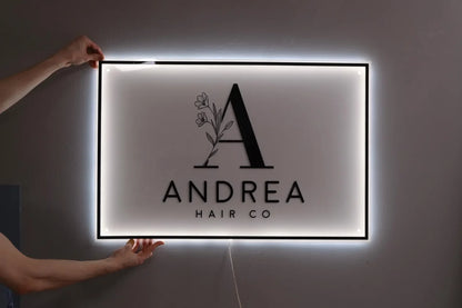 Custom Business Logo LED Sign Backlit Acrylic 3D Rectangle Wall Decor for Beauty Salon Office Company Logo Lighting Signage.