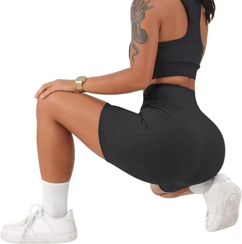 Sports Short Women Cross Workout Yoga Shorts with Pockets 5" High Waist Booty Biker Short.
