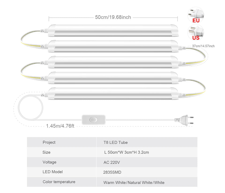 1-2PCS 25W T8 Led Tube Light,High Efficiency Saves 50% Energy Replacement for Fluorescent Tubes,Workshop Warehouse Lighting.