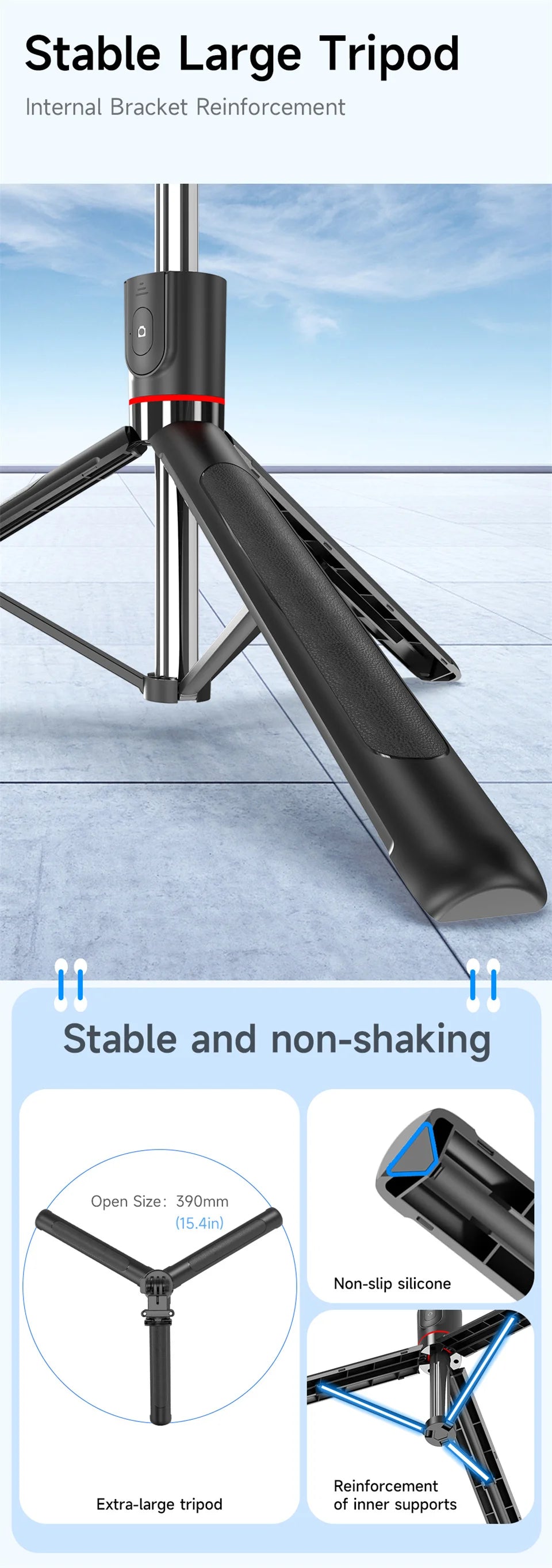 FGCLSY Selfie Stick Tripod Extendable Wireless Bluetooth Remote Portable Smartphone Tripod Stand Mount For iOS Android Phone.