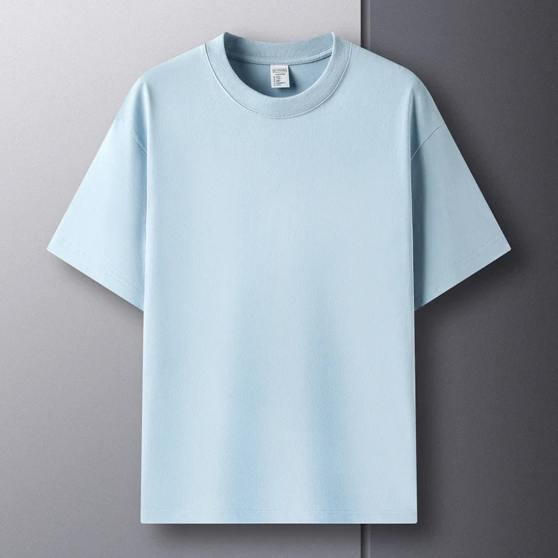 100% Pure Cotton Summer High-end Brand Men's Short Sleeve Round Neck Fashionable Style Half Sleeved Top Breathable T-shirt.