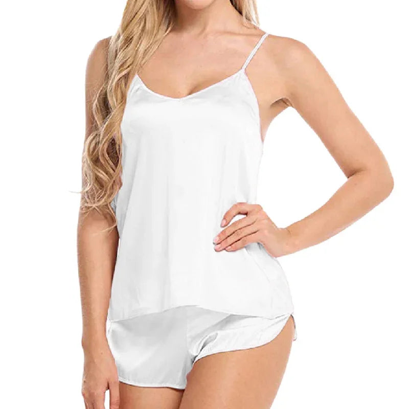 Sexy Damen-Pyjama-Sets, 2025, rosa Pyjamas für Damen, Spaghetti, ärmellose Tops + Shorts, Heimanzug, Sommer-Cami-Nachtwäsche mit V-Ausschnitt.