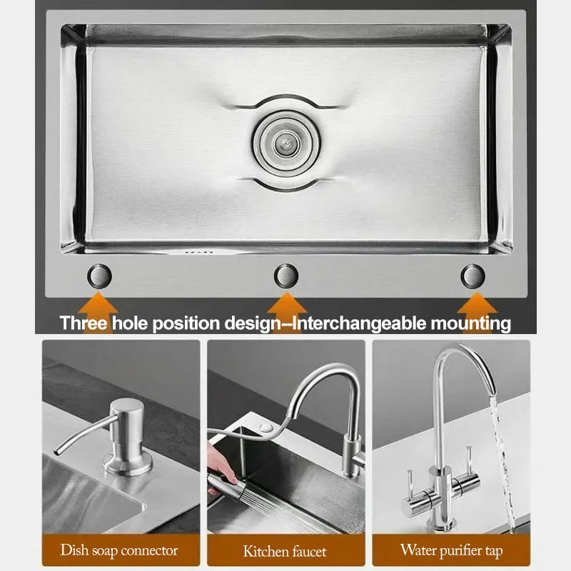 Thickened 304 Stainless Steel Single Sink Kitchen Sink Undermount Dishwashing Trough for Home Improvement
