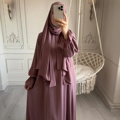 2024 Spring Muslim Modest Dress for Women Eid Arabic Femme Hijab Abaya Dubai 2 Pieces Islamic Long Sleeve Turkey Robe clothing.