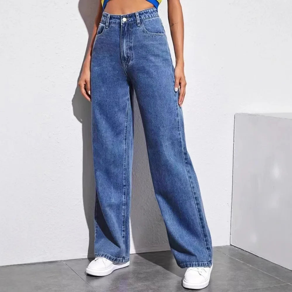 High Waist Straight Leg High Waist Jeans Women's Fashion Autumn 2025 New Style Cross-Border Wish Straight Leg Jeans.