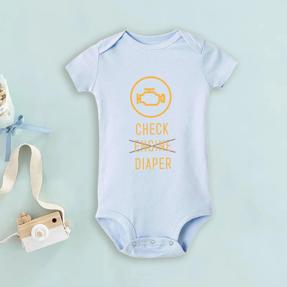 Lustige Poopy Windel Baby Strampler Check Engine Baby Body Niedliche Mechaniker Säuglingsbodys Jungen Mädchen Kleidung Neugeborenes Geschenk