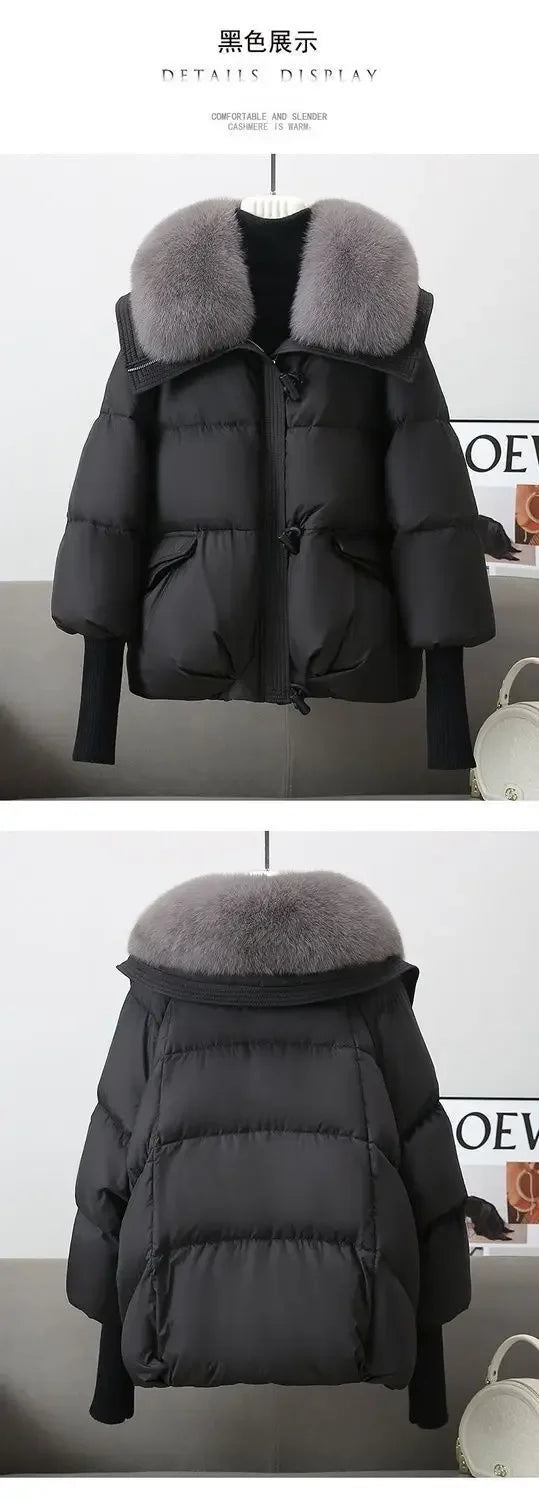 2025 Winter Neue Unten Kurze Gepolsterte Jacke Frauen Parkas Pelz Kragen Dicke Baumwolle Mäntel Kleidung Schwarz Casual Oberbekleidung Weibliche neue.