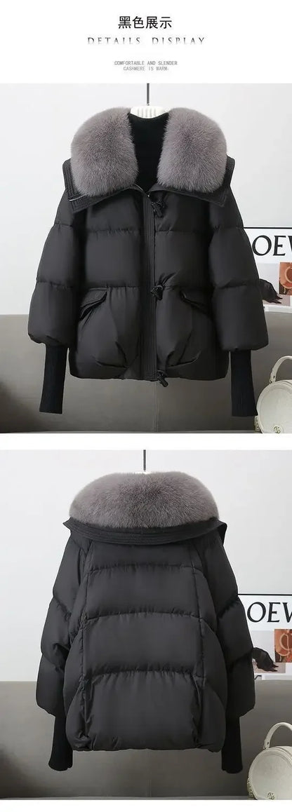 2025 Winter Neue Unten Kurze Gepolsterte Jacke Frauen Parkas Pelz Kragen Dicke Baumwolle Mäntel Kleidung Schwarz Casual Oberbekleidung Weibliche neue.