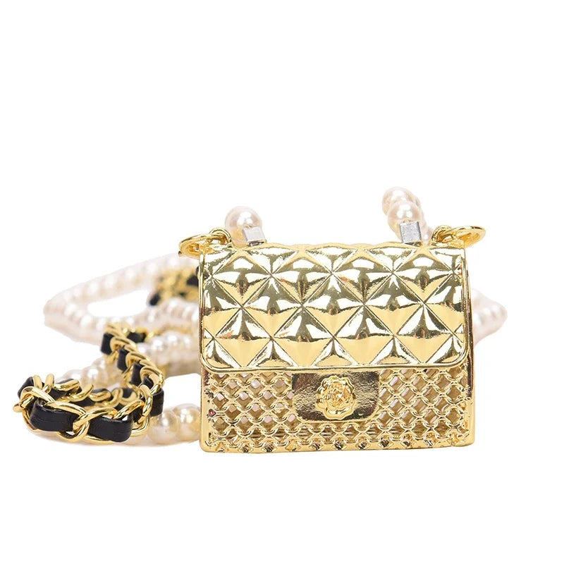 Mini Metal Shoulder Bags for Women Pearl Chain Crossbody Bag Designer Clothing Accessories Satchel Female Decorative Box Handbag