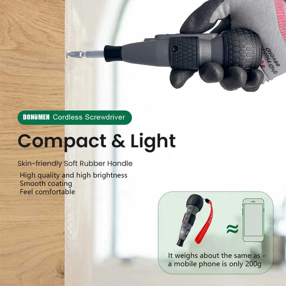 Leistungsstarker Mini-Elektroschrauber, Mini-Bohrmaschine, 3-stufiges Drehmoment, Typ C, LED-Licht, Stiftstil, Heimwartung, einfach für Anfänger