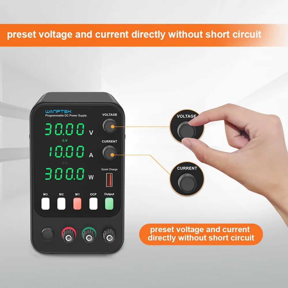 Wanptek 30V 5A 10A Switching Power Supply with 3 Groups Memory Storage Laboratory Work Regulated Power Supply Preset Current.