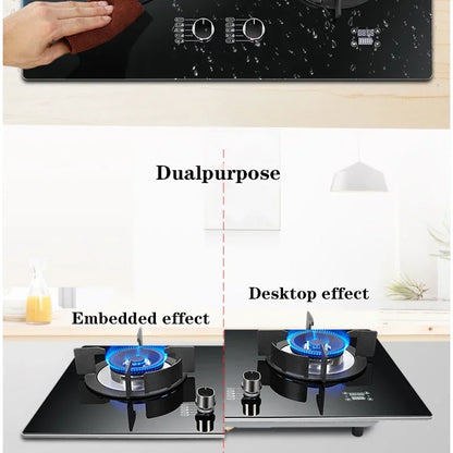 DC330 Gas Stove Household Desktop Embedded Double Stove Natural Gas Liquefied Gas Stove/Toughened Glass Panel.