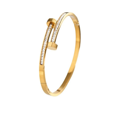 Titanium Steel Stacked Bracelet Couple's Shiny Zircon Inlaid Stainless Steel Bangles Gold Color Female Jewelry Gift.