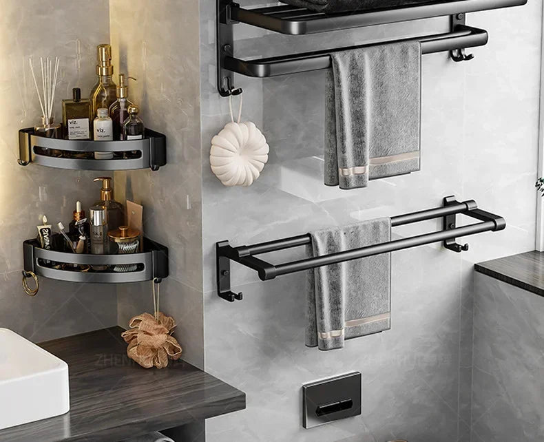 Beliebter Stil, 40/50 cm, selbstklebende Wandhalterung für Badezimmer, wasserdicht und rostfrei, Aufbewahrungsregal mit Haken, Handtuchhalter