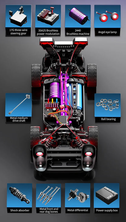 16307PRO 1:16 70KM/H Brushless Remote Control Car High Speed Drift Racing Car Four Wheel Drive Off Road Vehicle Boys Toy Gift.