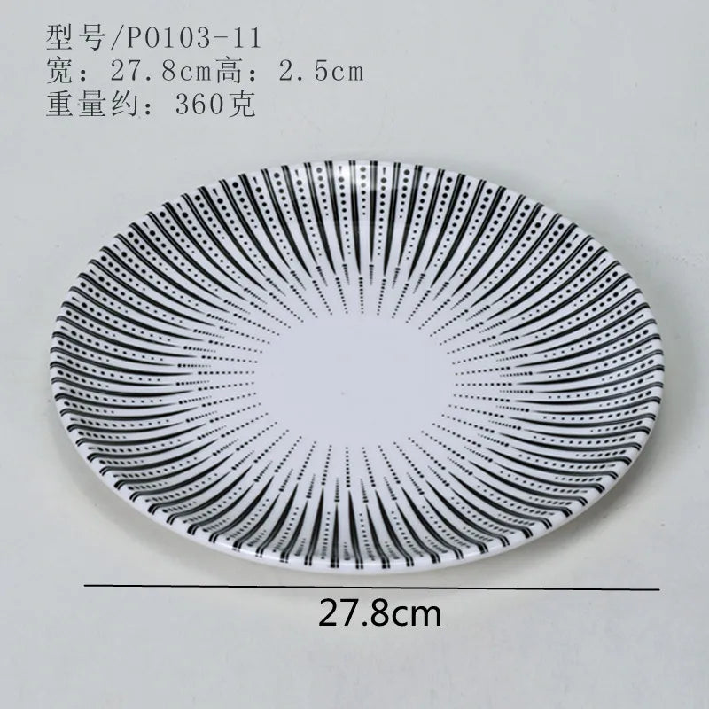 Melamine Tableware Set Round Dinner Plate Western Steak Plates Serving Fruit Salad Bowl Dessert Snack Tray.