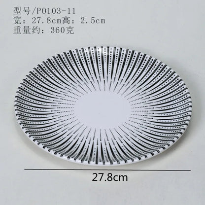 Melamine Tableware Set Round Dinner Plate Western Steak Plates Serving Fruit Salad Bowl Dessert Snack Tray.