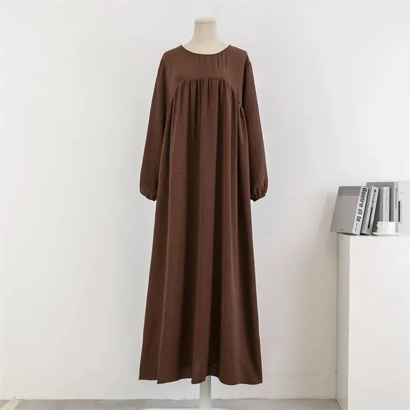 Muslim Loose plus Size Long Sleeve over Knee Pure Color Hooded Gown Spring Autumn Cross Border Fashionable Maxi Dress