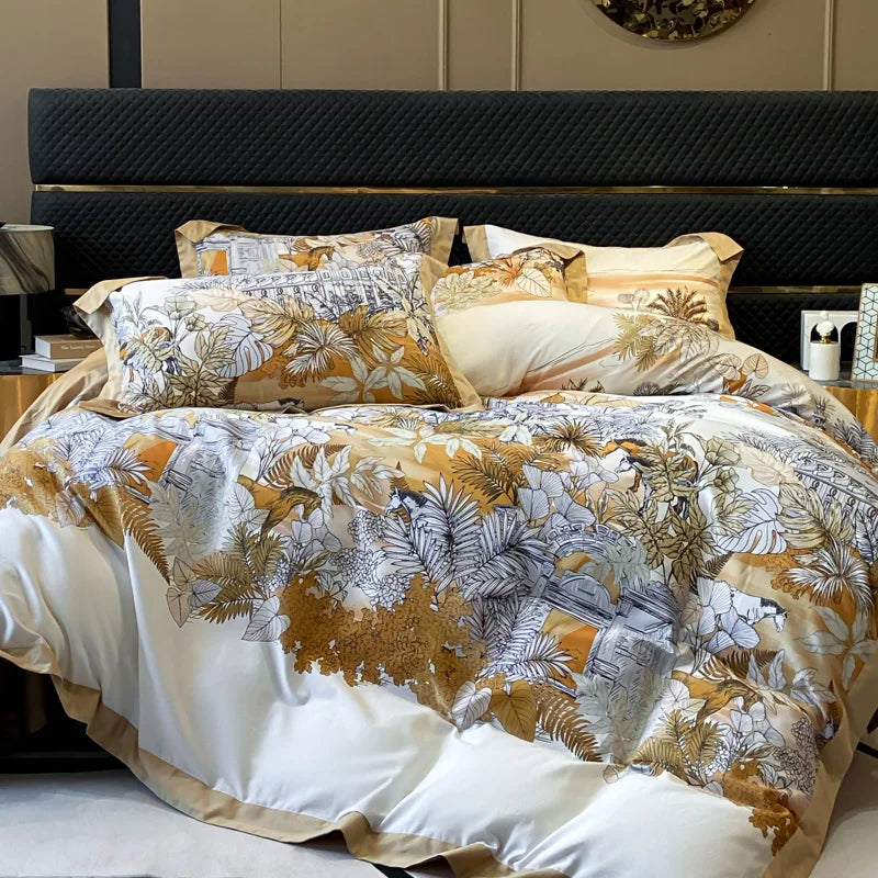 Floral Print 600TC Egyptian Cotton Bedding Queen King Comforter Cover Soft Duvet Cover Set Flat/Fitted Bed Sheet Pillowcases