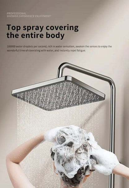 Bathroom Luxury Shower System with Tempered Glass Piano Key Smart Digital Display Thermostat Mixer Shower Faucet Full Set